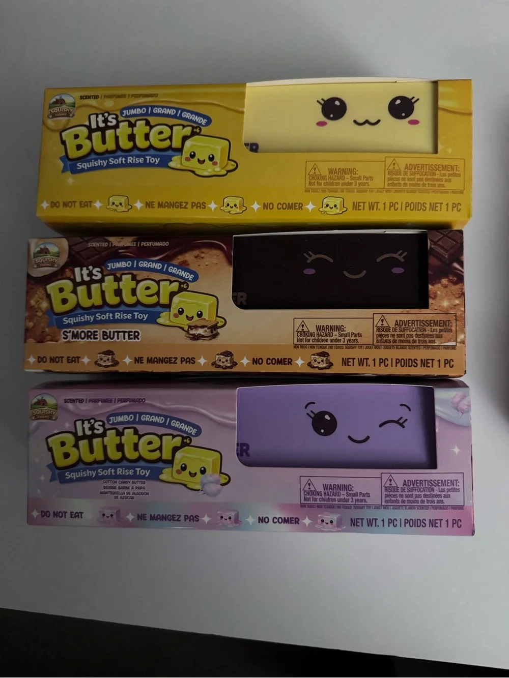 It’s Butter Jumbo Squishy Soft Rise Toy - Yellow, Black, Purple scented 3 pack
